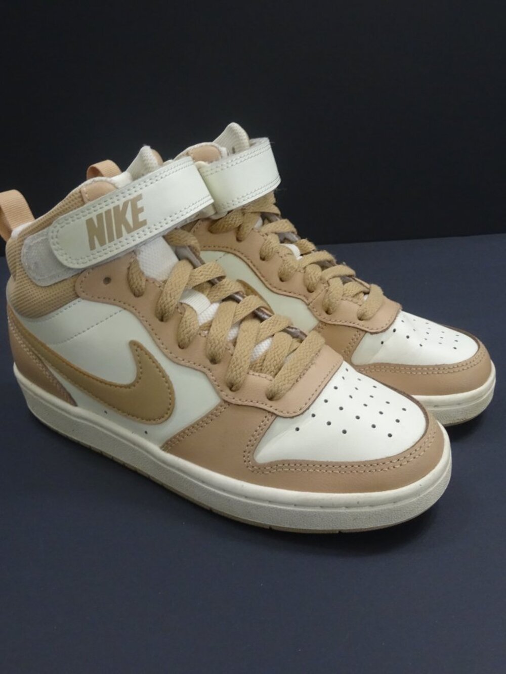 Nike White Tan Court Borough Mid 2 High Top Sneakers - Youth Size 4Y - Picture 2 of 11